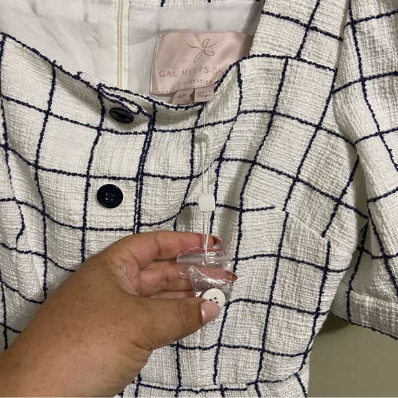 Nwot Gal Meets Glam Dawn Dress Size 4P Windowpane White Black Pockets - Picture 8 of 9